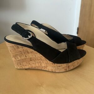 Nine West Black Cork Wedge Sandals